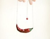Red Chilly Pepper Necklace, garnet red, chunky necklace, bright, handmade