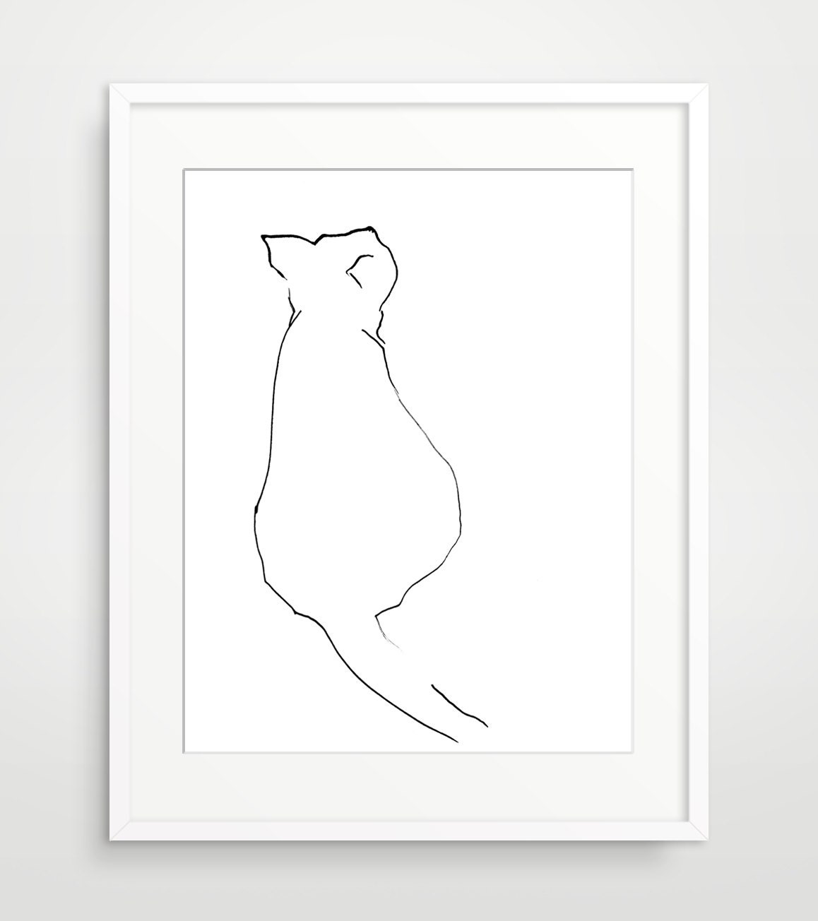 Cute Cat Art Print, Animal Art Print, Black and White Ink Drawing