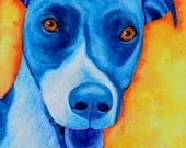 Blue Dog Pop Art Painting , Original Watercolor Painting, Dog Wall Art , Whimsical Dog Painting