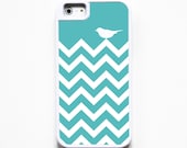 iPhone 5 Case Silicone Lined Tough Case - Teal Chevron Bird