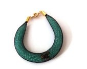 Under the Sea Aqua and Gold Stackable mesh and bead bracelet