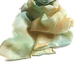 Hand Dyed Silk Scarf, Aqua and Orange Chiffon