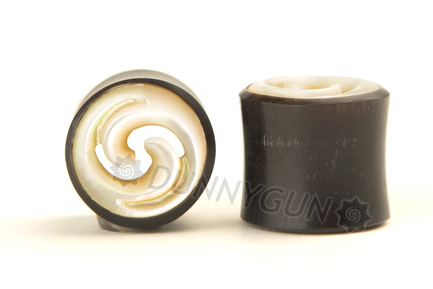 7/16" Pair Carved Mother of Pearl Swirl  Hollow Horn Gauged Plugs Organic Hand Carved Body Piercing Jewelry 000 Gauge