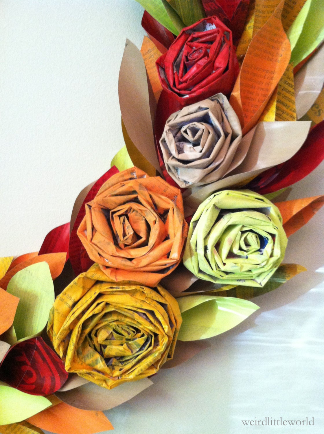 fall wreath paper - fall colors - large 21 inch newspaper rosette and leaf