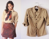 Vintage unisex khaki boyscout long sleeve collared button-up