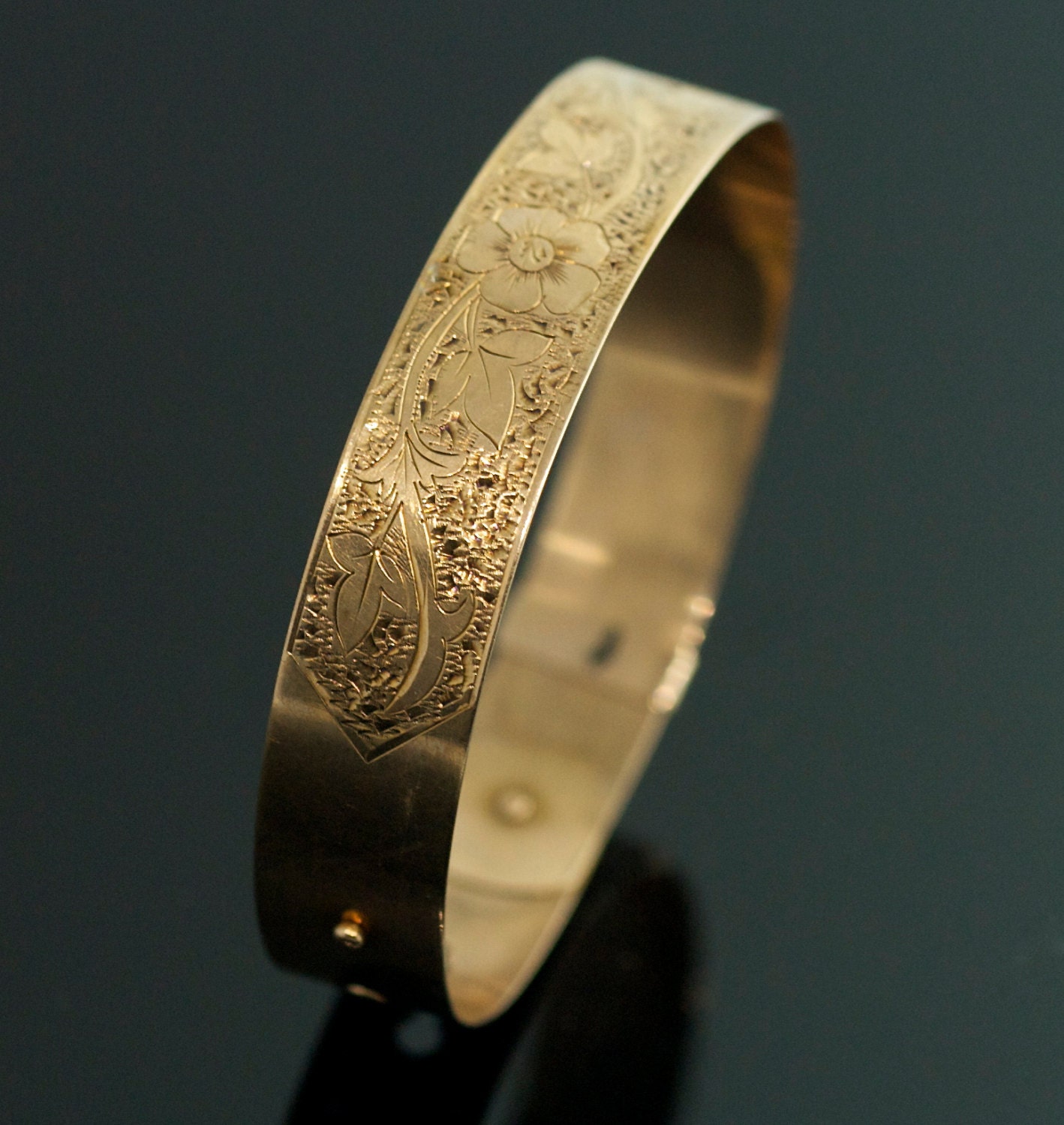 Antique Victorian 14k Rose Gold Hand Engraved Adjustable Bangle Bracelet