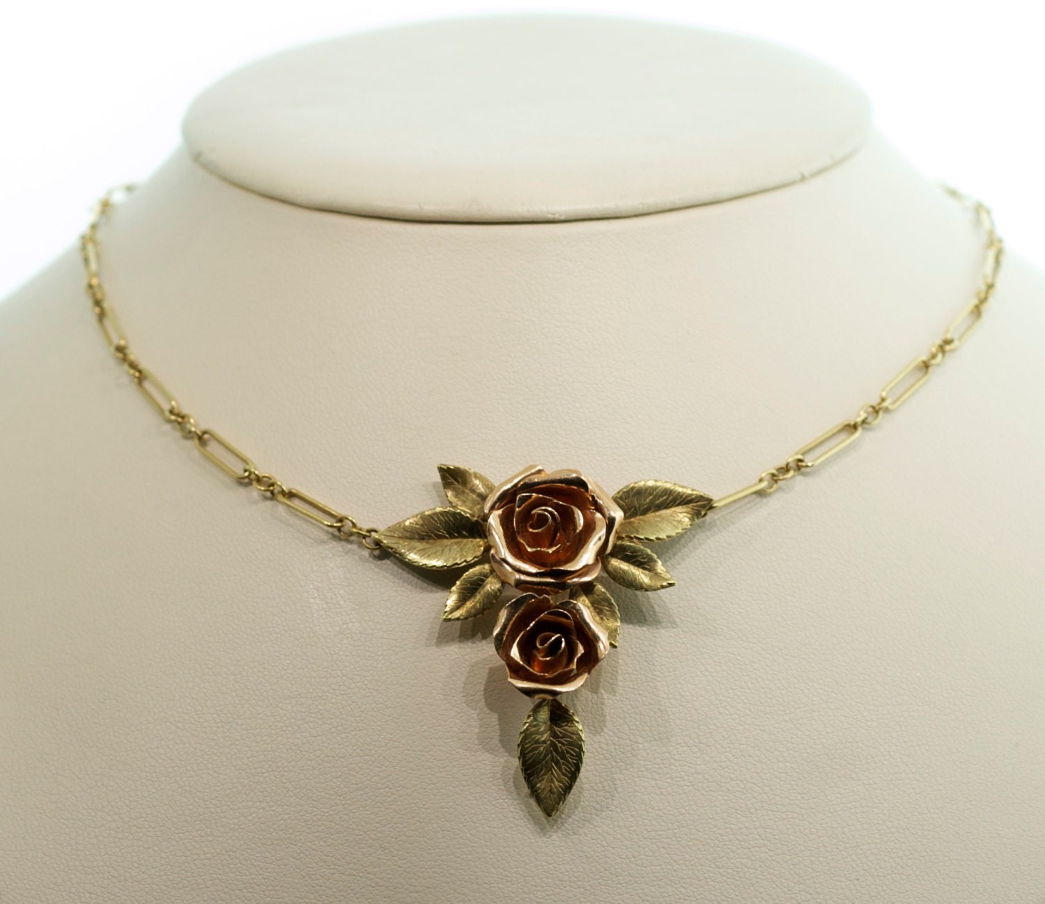 Vintage Rose Pendant - Rose and Green Gold Two Tone