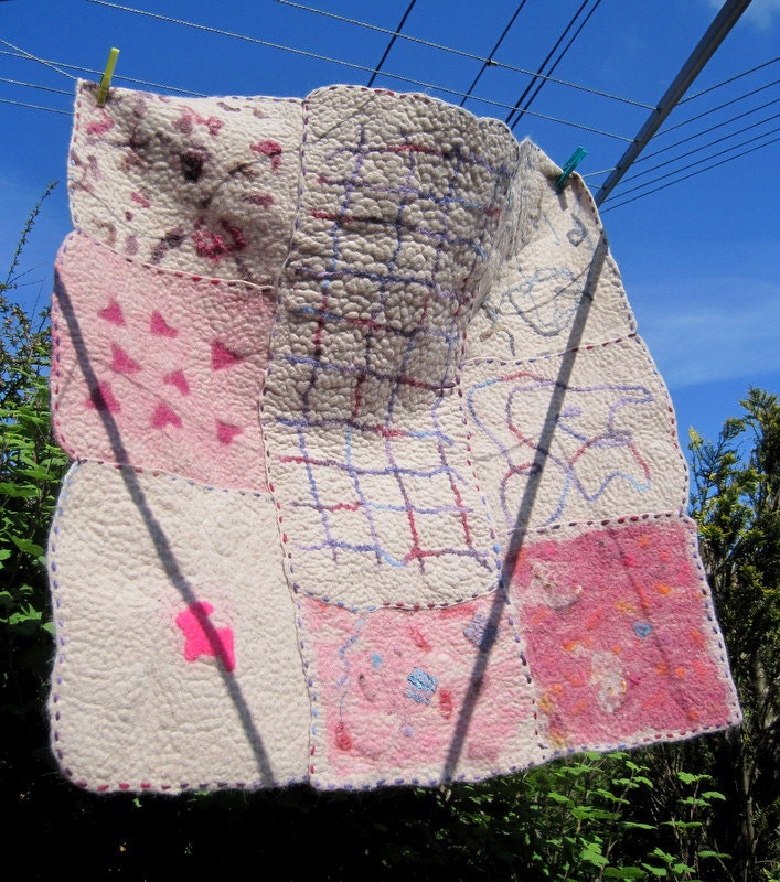 Rug floor wool felted wall hanging blanket OOAK