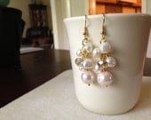 Blush Pink Freshwater Pearl Dangle Cluster Earring Gold Plated Wire