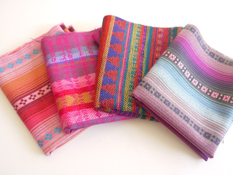 South American Fabric, Peruvian Fabric, Woven Fabric Bundle, 4 Large Pieces