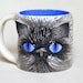 OOAK CAT MUG Large Ceramic  Entirely Handmade Cofee Tea Cup / Unique Original Gift / royal blue light grey gray white black