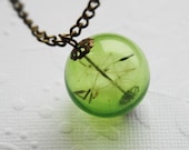 Dandelion Necklace Green Real Dandelion Seeds Make A Wish Large Bead Necklace Botanical  Glass Orb Globe Beadwork