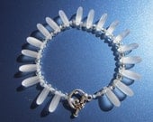 White Frosted Glass and Clear Beaded Bracelet - - Spring Wedding, Winter Wedding, Bridal, Bride, Bridesmaid, Beach Glass