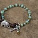 Boho knot bracelet - lucky elephant charm - rustic boho chic - key to my heart dangle charm- rustic green/bronze - Gift for her