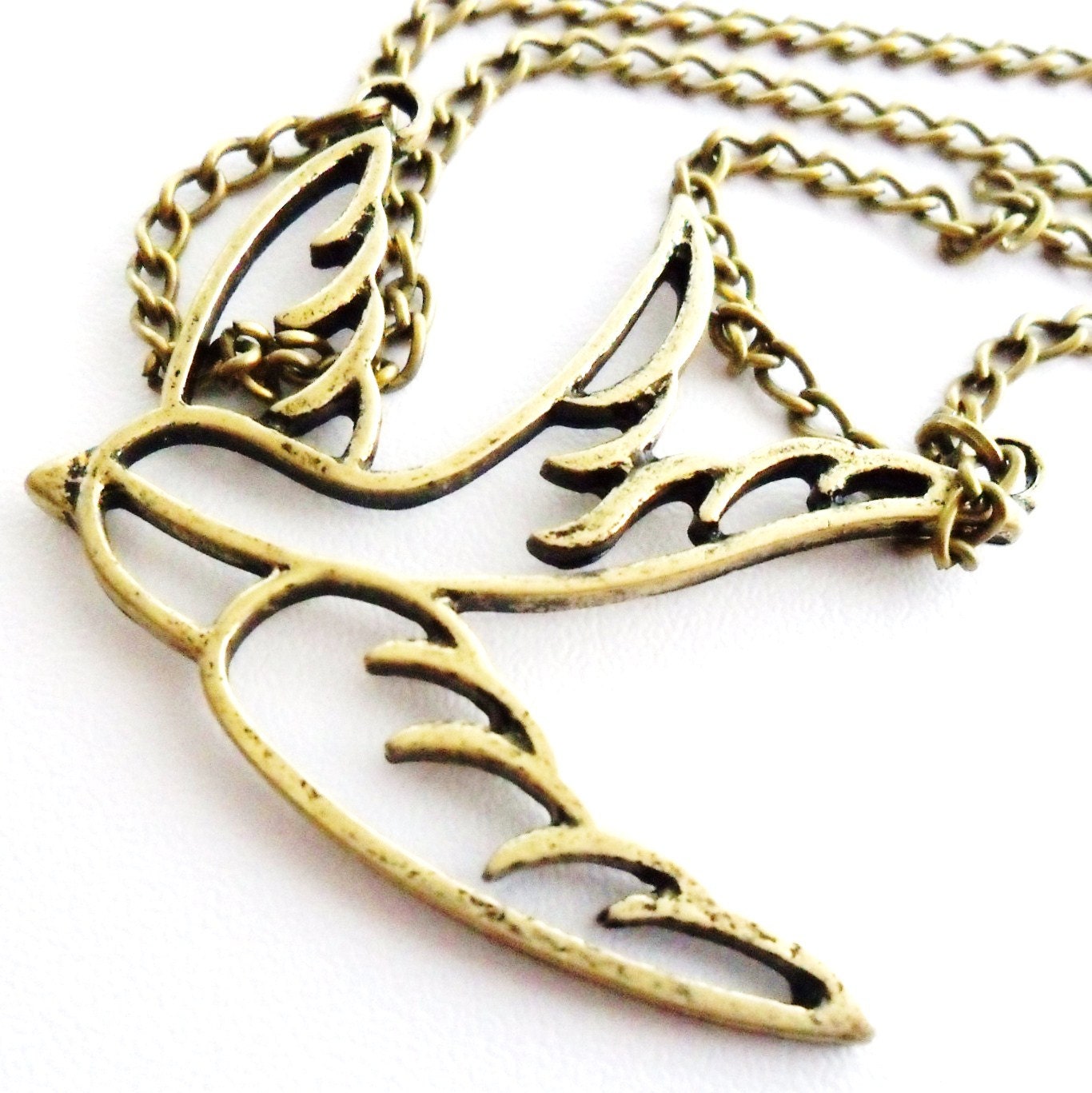 Peter Pan Collar Necklace, Swallow Necklace, Bird Necklace Antique Bronze Metal Chain Rockabilly Retro Vintage Style