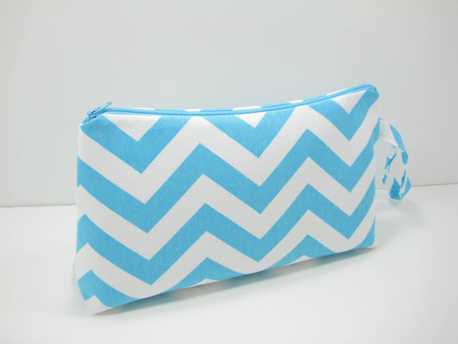 Large Chevron Pouch, Aqua Chevron Accessory Pouch, Travel Pouch, Diaper Pouch, Wristlet Pouch, Ready to Ship