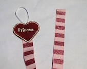 pink and maroon striped hair bow hanger- hair clip organizer- heart bow hanger
