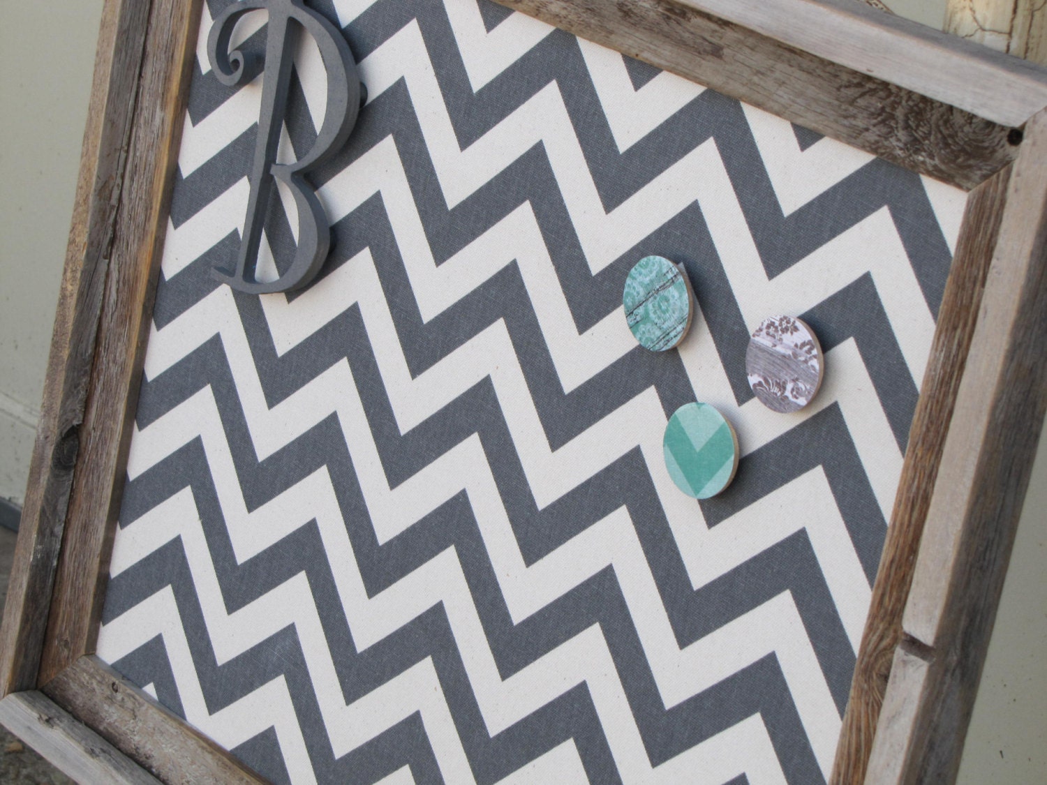 25 x 31 barnwood FRAMED FABRIC MAGNET board, memo board, gray natural chevron, organize, megnetic board, the charming wall
