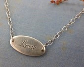 elongated oval - your handwriting necklace - personalized word - sterling silver - "In My Hand Elongated Oval Neckalce"