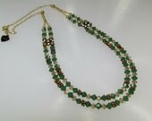 Swarovski Crystal two strand Necklace Palace Green Opal and Lt Colorado Topaz