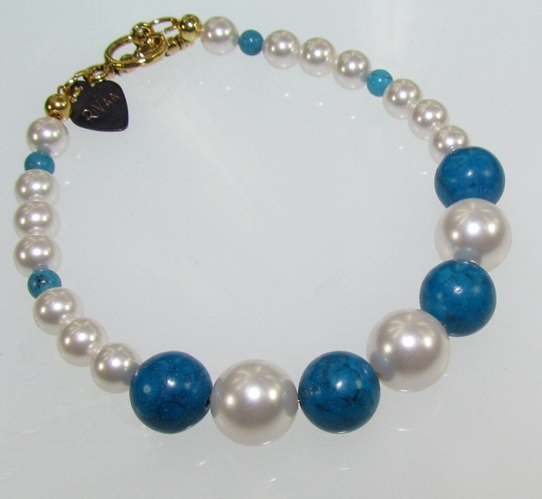 Turquoise and Swarovski Pearl Bracelet