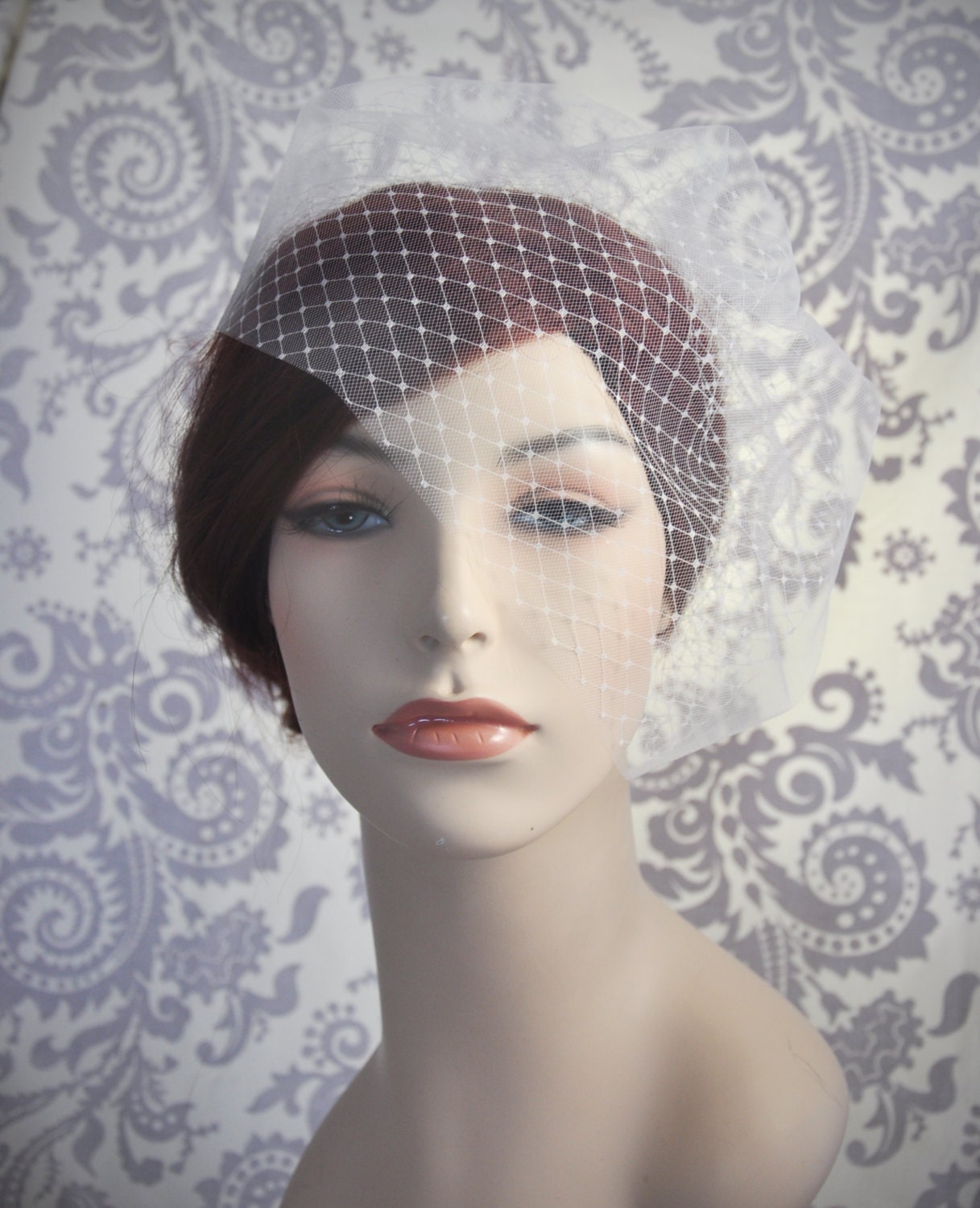 Double Layer Birdcage Veil, Bridal Veil with Tulle and French Netting, Blusher Veil, Wedge Veil, white, ivory, champagne, pink champagne