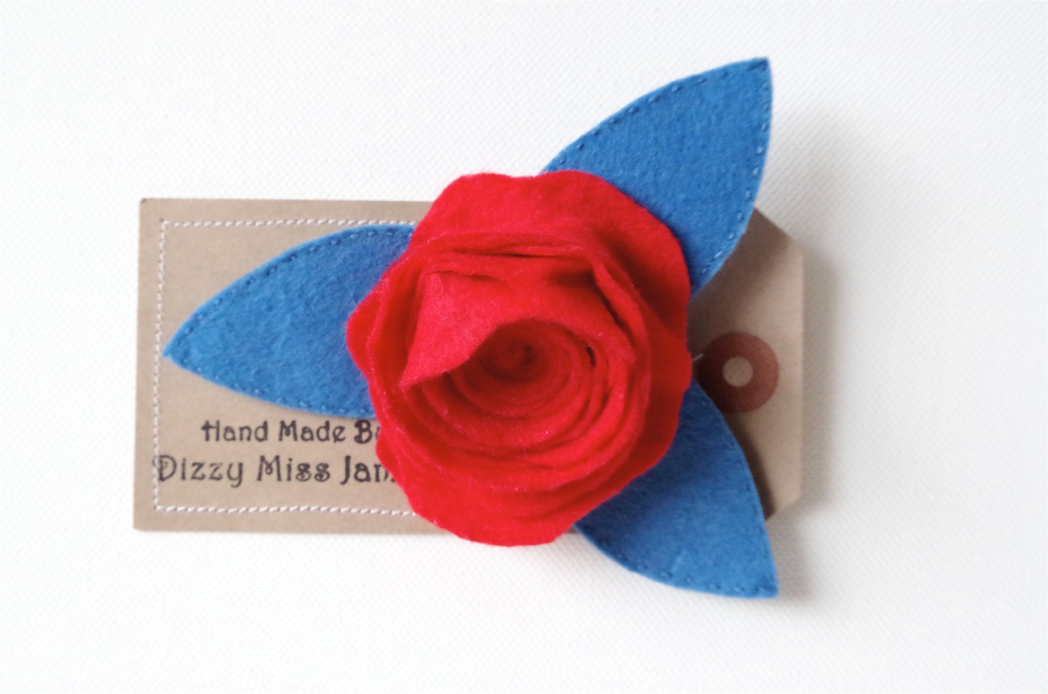 Red & Blue Rose Embroidered Felt Brooch