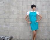 25% OFF SALE vintage teal blue jumper/ blue sleeveless shift dress/ vintage blue sundress S