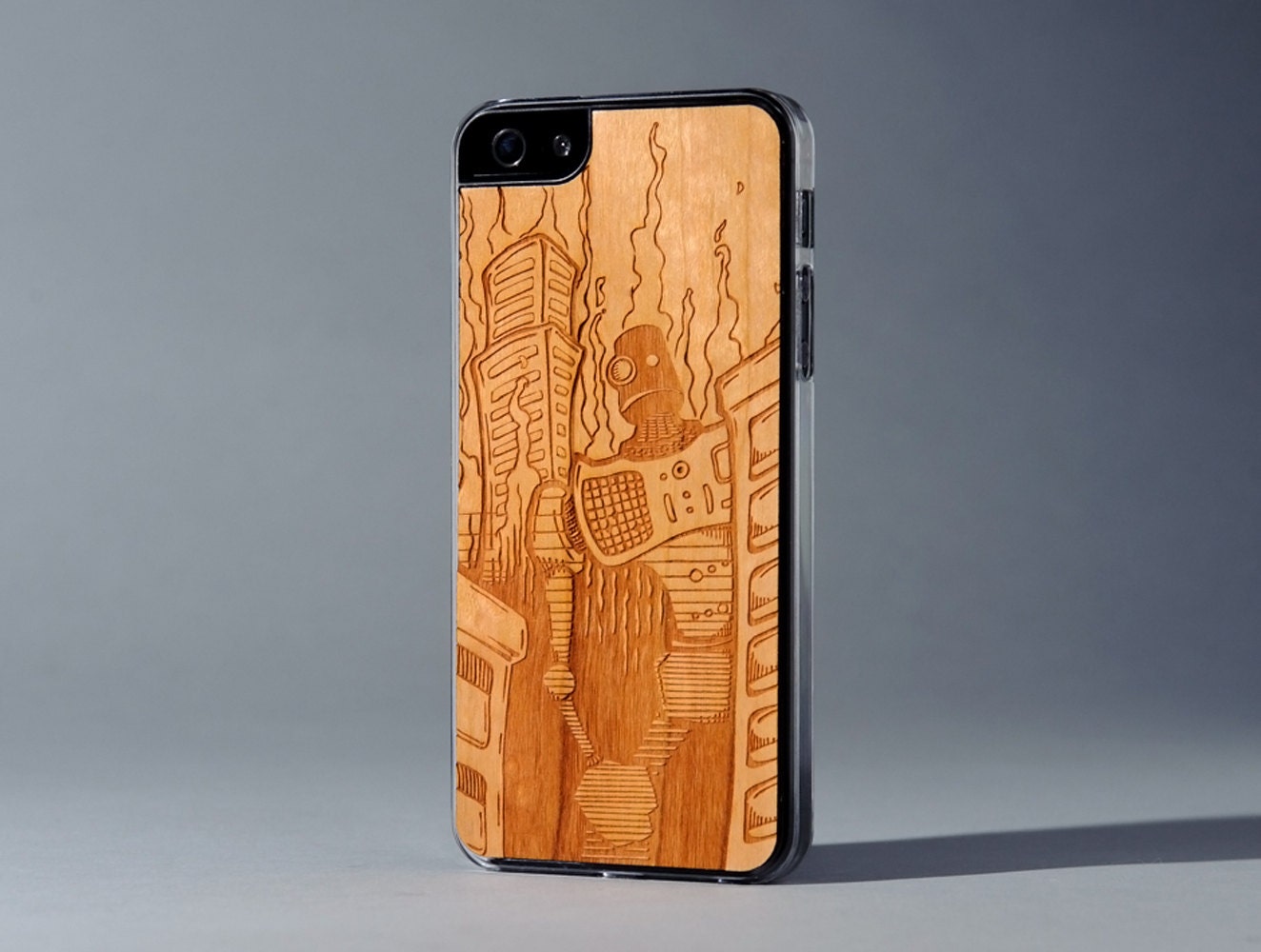 Robot Doom iPhone 5 Cherry Wood Clear Case - FREE Shipping