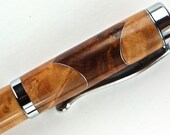 Handcrafted Wooden Pen Hand Turned Scalloped Madrone Burl and Thuya Burl and Chrome Hardware 408S