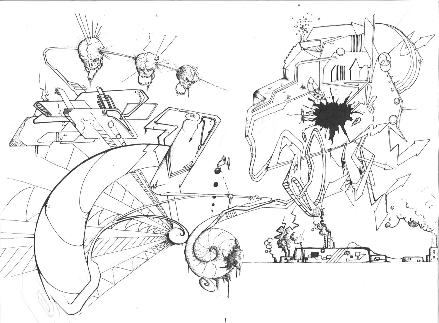 Easily Deciphered - Abstract, Surreal, Geometrical. Explosion of good detail. Drawing, sketch. PRINT
