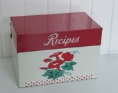 RARE Vintage Red Morning Glory Tin Metal Recipe Box, Lithograph  - Vintage Travel Trailer and Home Decor