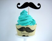 Mustache Cupcake Wrappers & Toppers - Set of 12 - Baby Boy, Little Man, Manly, Photo Prop, Rustic, Wedding, Baby Shower, Bridal Shower