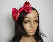 Beautiful Big Bow Hair Clip Hot Pink Flowers Asian Princess Print Fabric Spring ,Handmade Girl Teen Adult , Large Bow Hair Clip