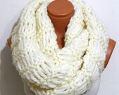 Oversized Knitted,infinity Scarf Block Infinity Scarf. Loop Scarf, Circle Scarf, Neck Warmer. coffee and cream  Crochet Infinity