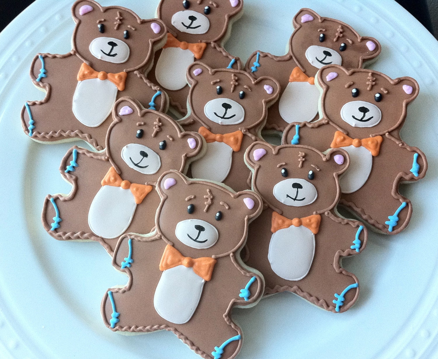Decorated Baby Shower Cookies- Teddy Bear Cookies with Bow ties