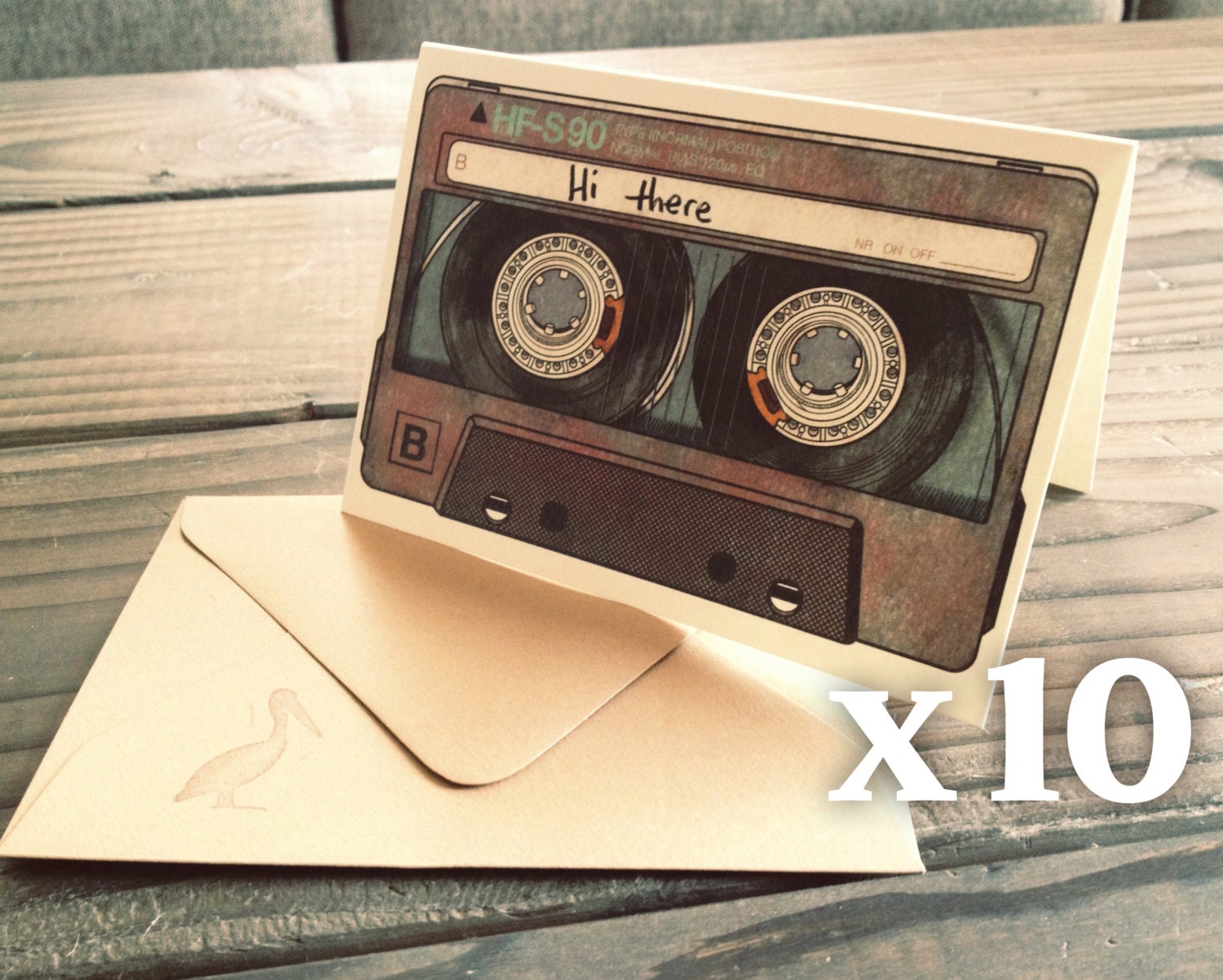 Notecards-Cassette Tape Notecard Set-Mix Tape Design-Awesome-Vintage-Fun and unique-Throwback-Stationery-10 Pack-Blank Inside