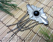 Dangling Chain Brooch Silver Tone with Black Center Tassel Art Deco Style FREE SHIPPING 111