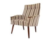 1950s Danish Modern Cream and Grey Striped Wool Lounge Chair