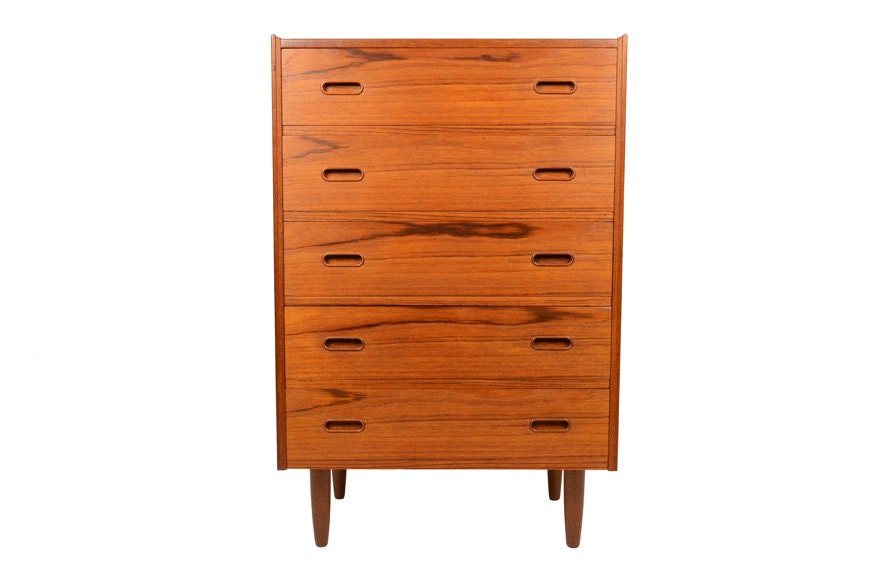 Danish Modern Mid Century Five Drawer Highboy Dresser in Teak