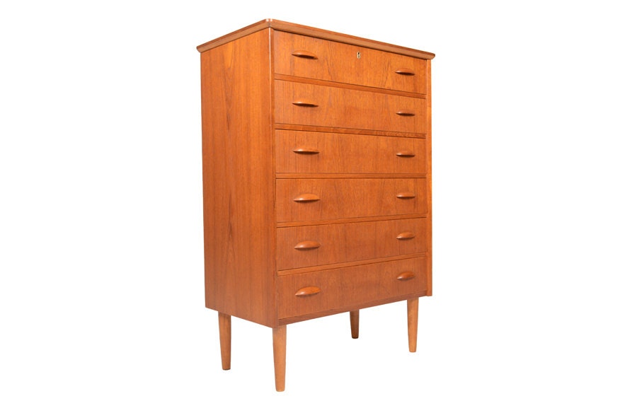 Danish Modern Mid Century Six Drawer Teak Highboy Dresser by Kai Kristiansen