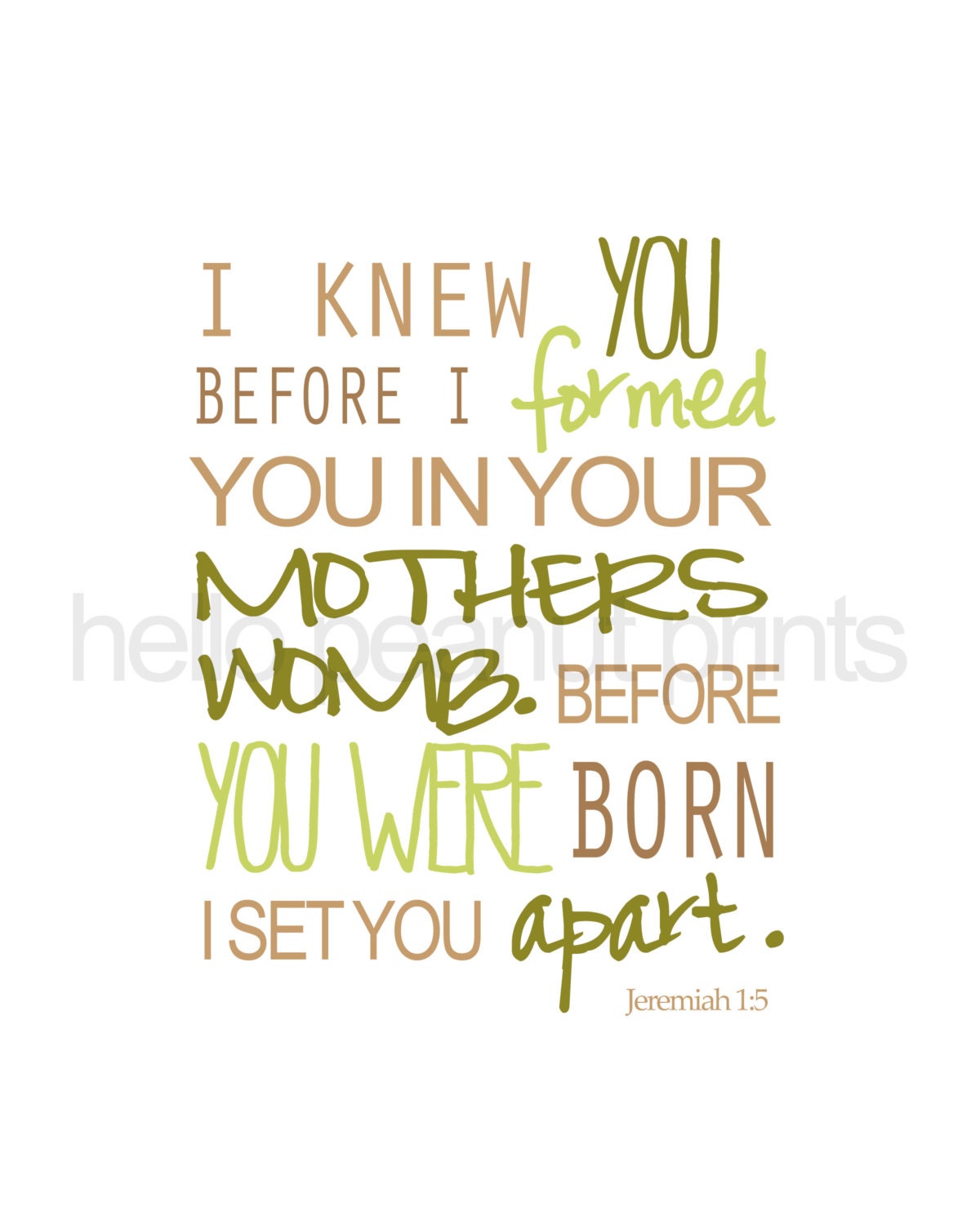 8 x 10 Nursery Print - Baby Art, Children Decor, Baby Shower Gift (I knew you - EARTH TONES)