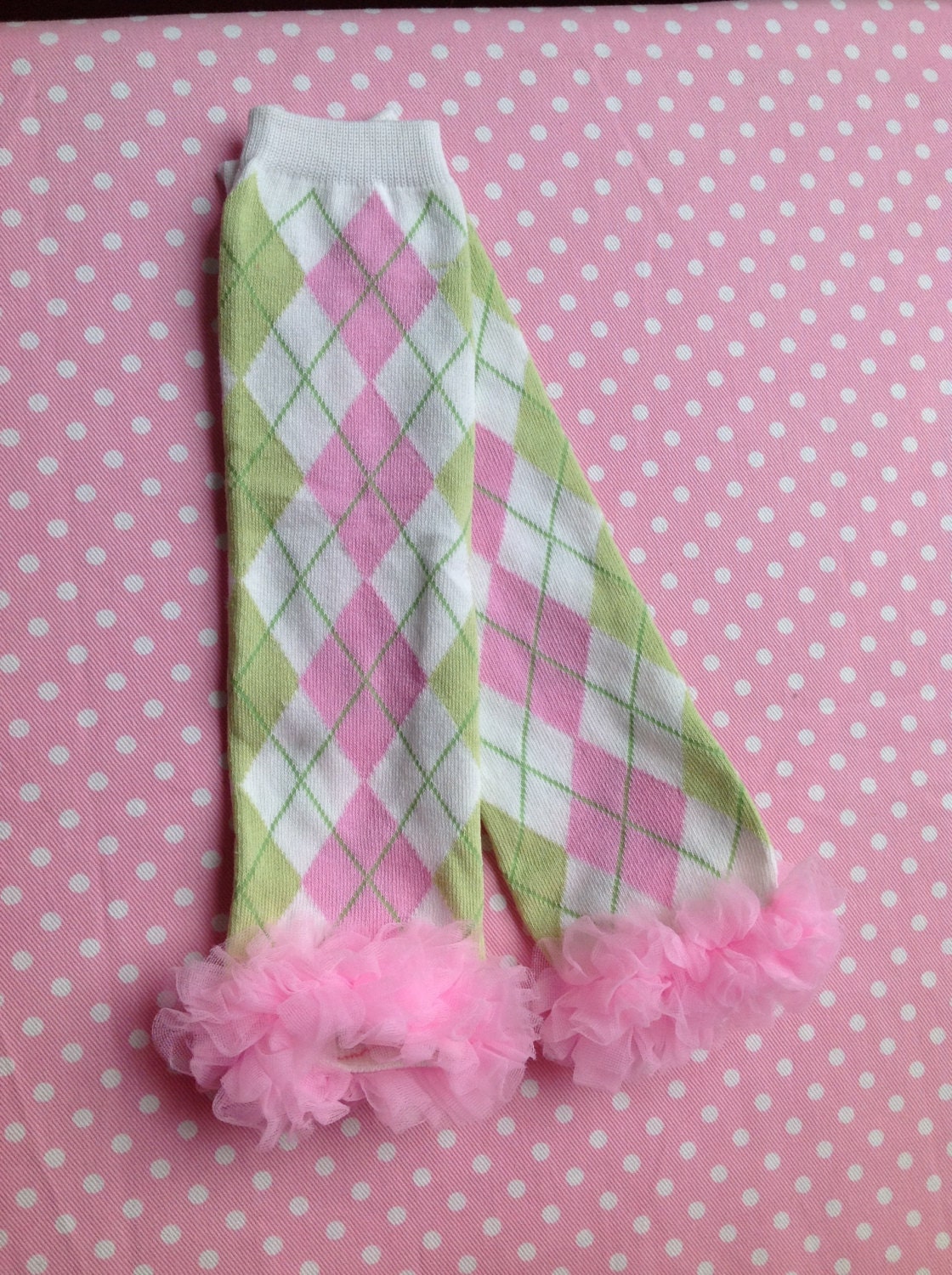 Pink Green and White Argyle Leg Warmers by PrincessEllasBoutiqu