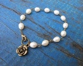 Fresh Water Pearl Bracelet, Antique Gold