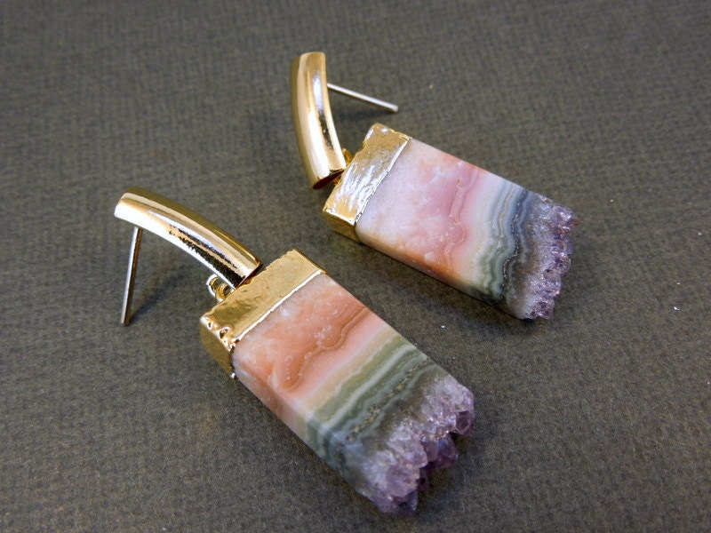 Amethyst Slice Druzy Earrings edged in 24k gold