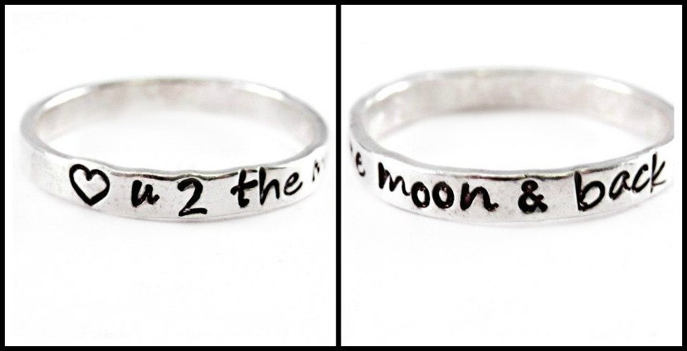 Ready To Ship - SIZE 8 -  Moon & Back Ring - Hand Stamped Sterling Silver - Limited Sizes Available - Size 8 Ring