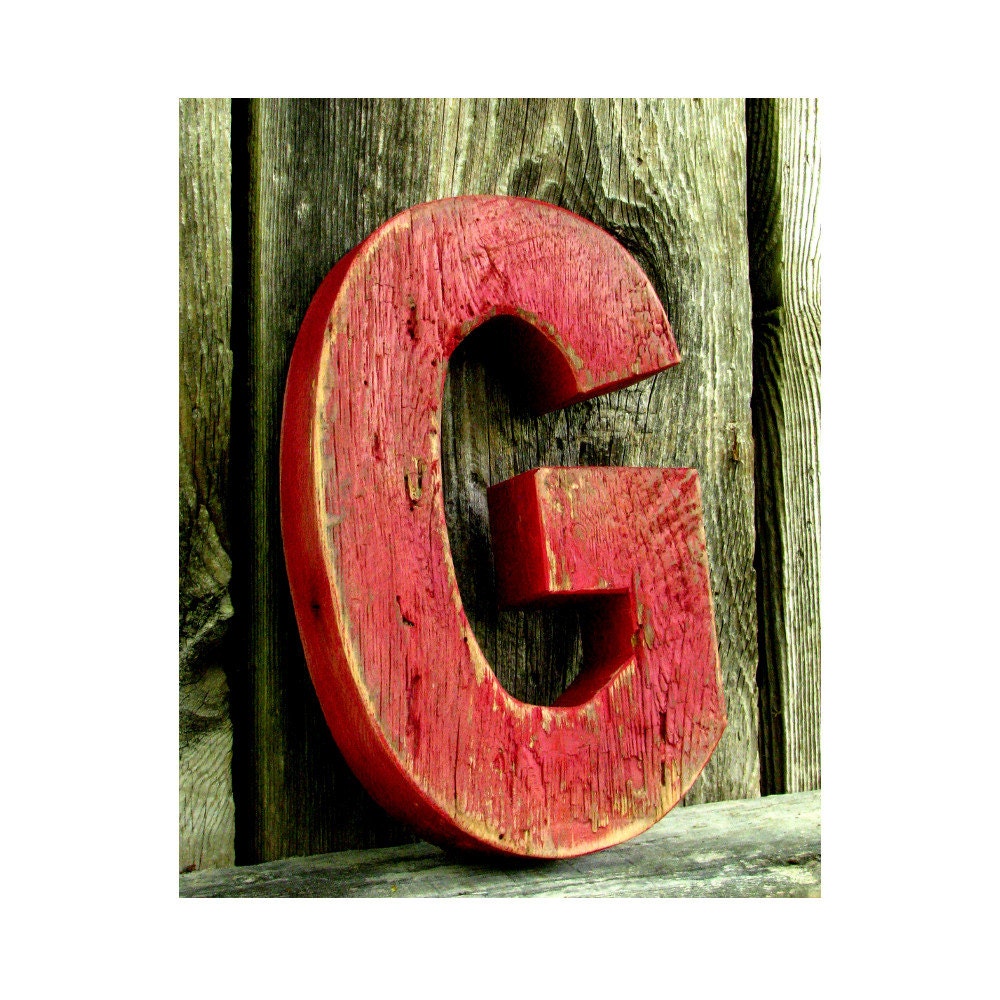 Rustic Barn Wood Letter G, Painted Distressed barn Red, Baby Nursery wall decor, Decorative Wall Letters