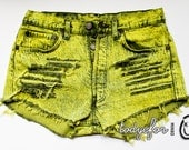 Acid Wash High Waisted Denim Shorts Vintage Levis Denim Shorts Dyed Neon Jean Cutoffs