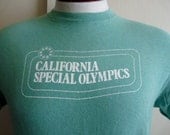 vintage 80's California Special Olympics graphic t-shirt, men women unisex green crew neck tee size medium, super soft