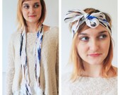 Abstract Marbling Painting Print Silk Scarf (Neck Scarf and Head Scarf) One-Off Piece